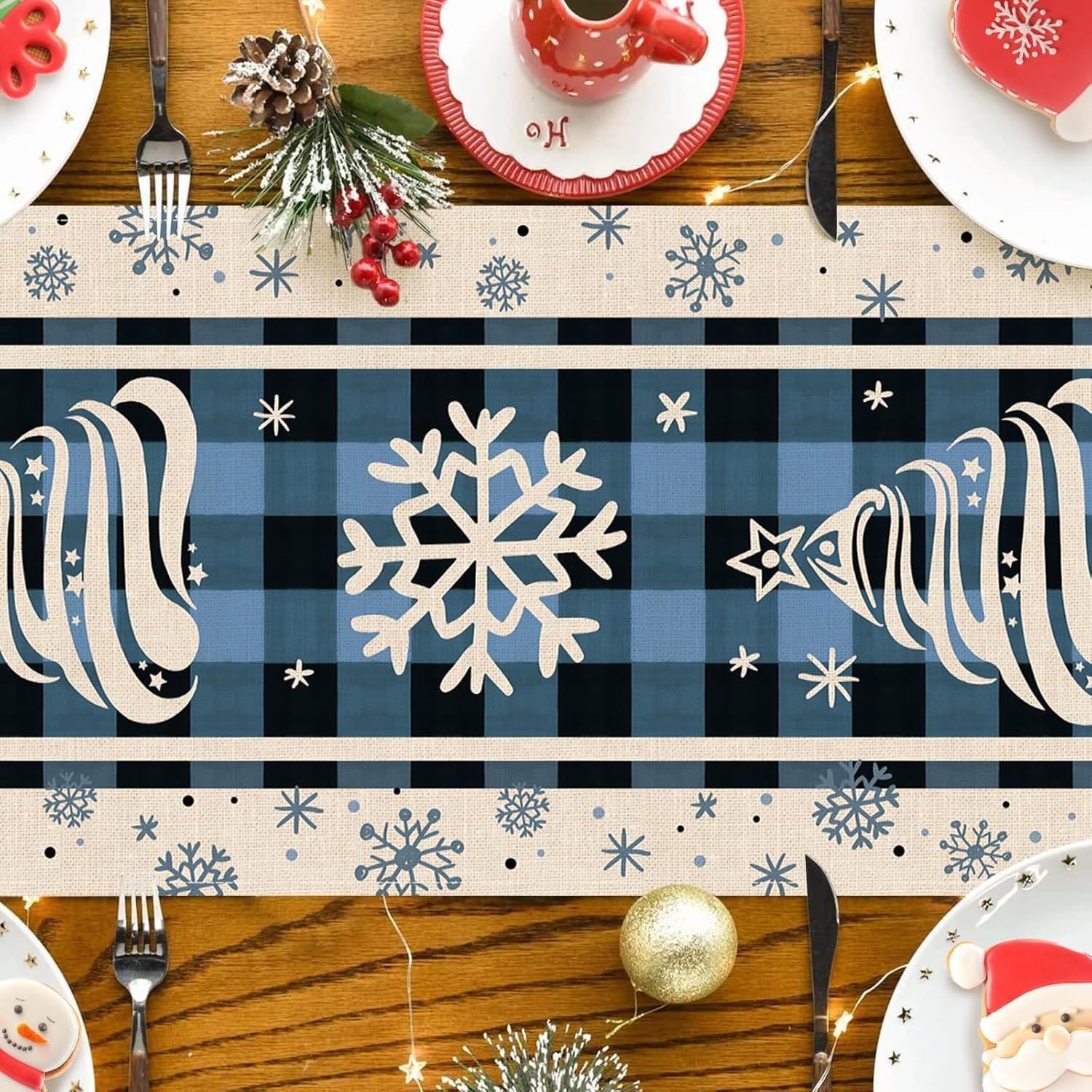 Christmas Trees Merry Xmas Table Runner, Seasonal Winter Holiday Kitchen Dining Table Decoration For Indoor Outdoor Home Party Decor 13 X 72 Inch - Image 3