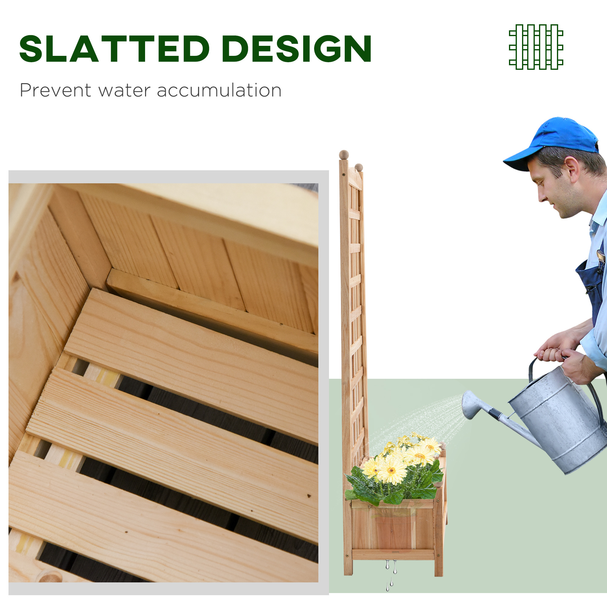Wooden Raised Garden Bed With Trellis, Outdoor Planter Box With Drainage Crevices For Climbing Vine Plants Flowers, 24" X 12" X 49" - Image 5