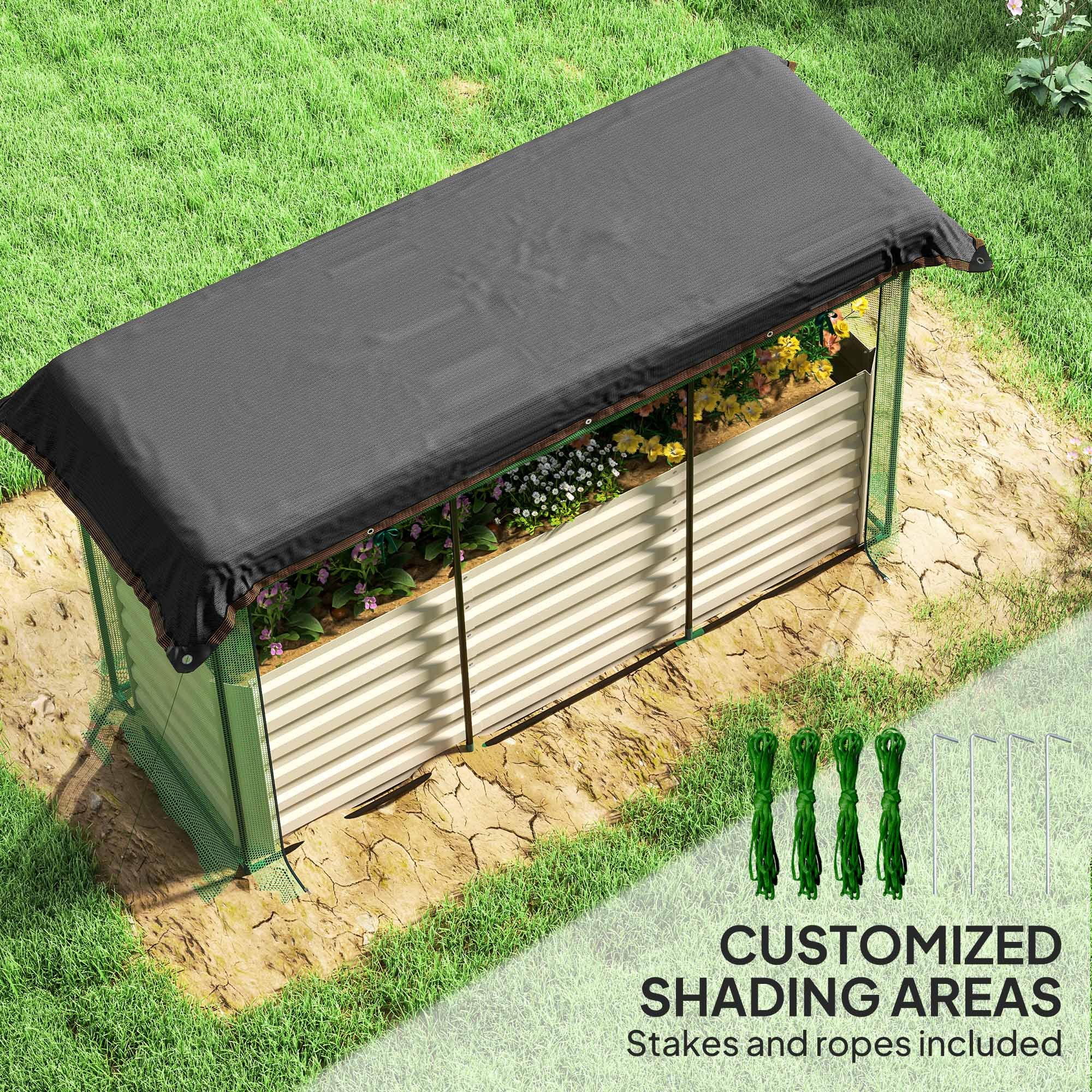 Galvanized Steel Planter Box With Crop Cage And Shade Cloth, Raised Garden Bed For Flowers, Veggies And Herbs, Beige - Image 4
