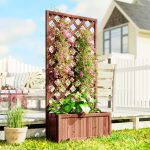Wooden Raised Garden Bed With Trellis, 59