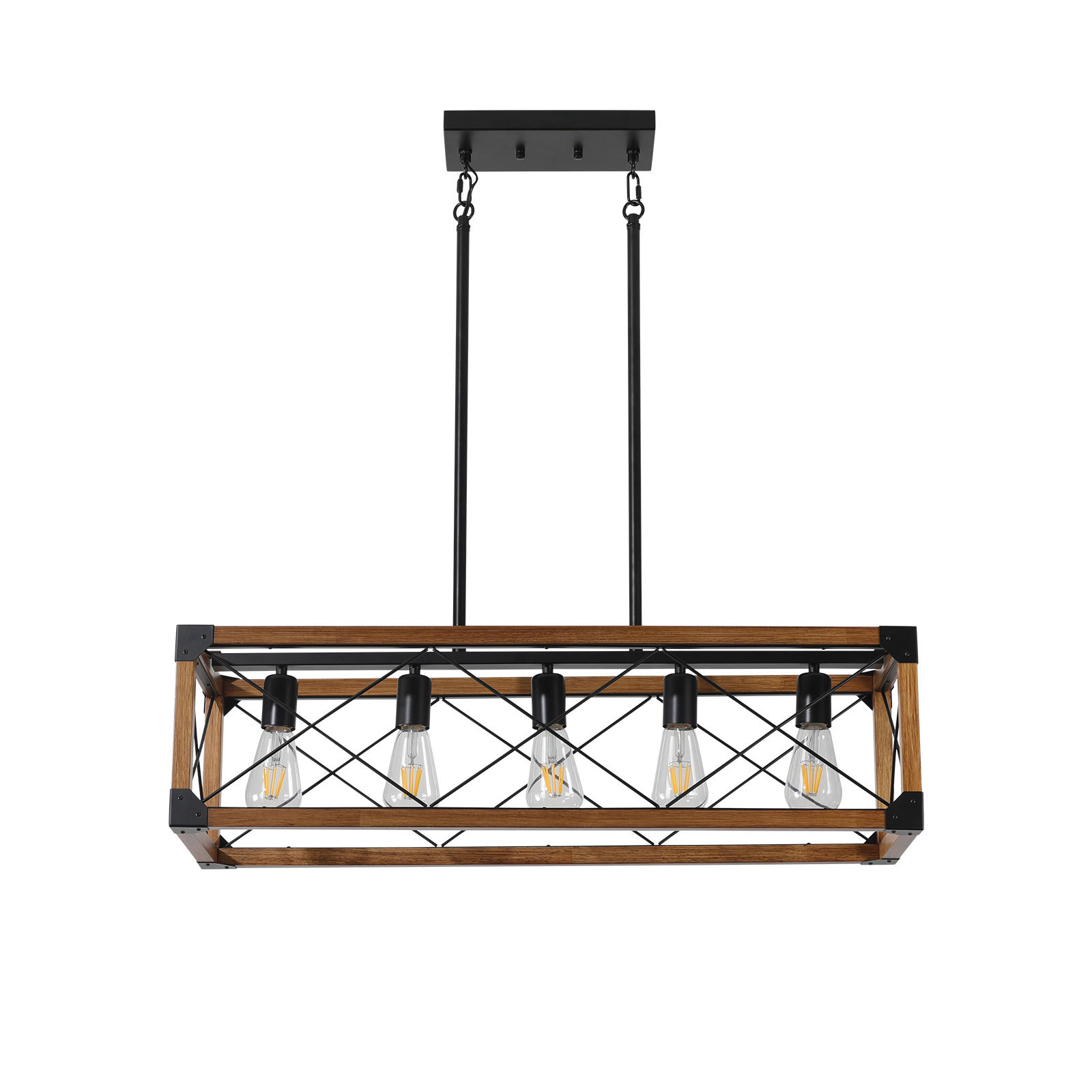 Same As W1340111207-L1011 32in Walnut Industrial Farmhouse Rectangle Pendant Light, 5-Light Chandelier For Dining Room, Kitchen Island, Cafe Decor -No Bulbs - Image 5