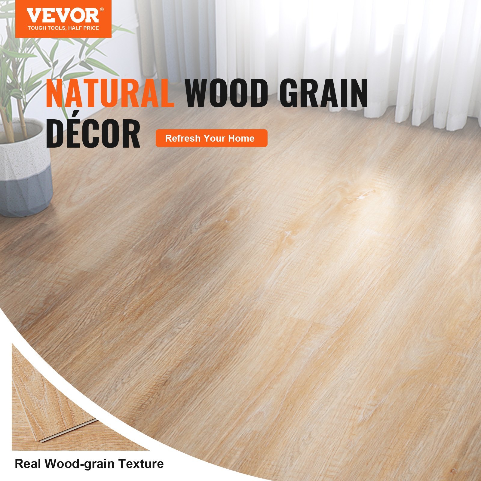 Interlocking Vinyl Floor Tiles 48 X 7.3 Inch, 10 Tiles 5.5mm Thick Snap Together, Natural Wood Grain DIY Flooring For Kitchen, Dining Room, Bedrooms & Bathrooms, Easy For Home Decor - Image 4
