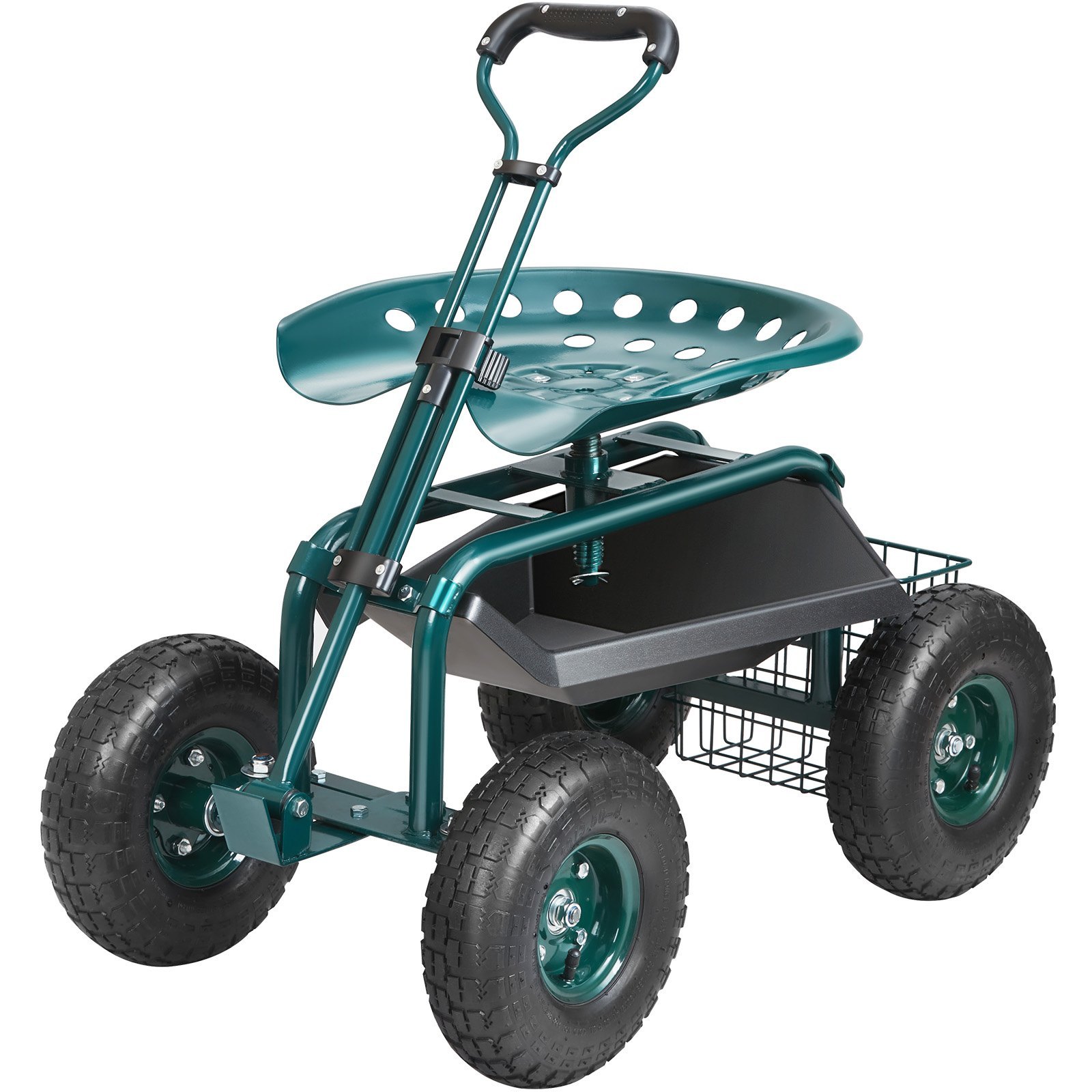 VEVOR Garden Cart Rolling Workseat With Wheels, Gardening Stool For Planting, 360 Degree Swivel Seat, Wagon Scooter With Steering Handle & Utility Tool Tray, Use For Patio, Yard, And Outdoors, Green - Image 7