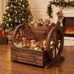 2-Tier Raised Garden Bed Rustic Wood Wagon Shape With Drainage Holes And Wheels For Growing Flowers Or Displaying Potted Plants