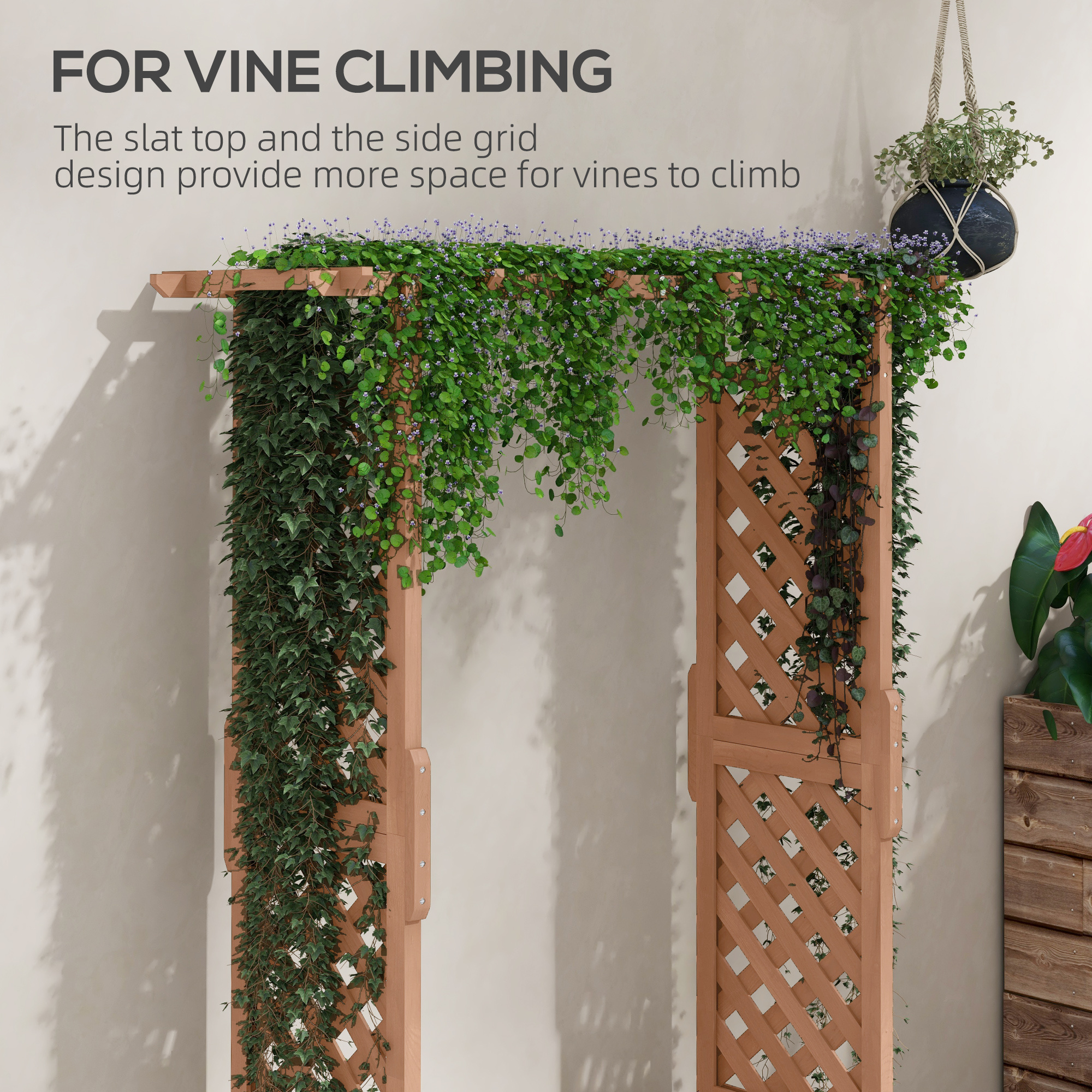Raised Garden Bed With Trellises And Roof For Climbing Plant Vine, Hanging Flowers, 70.75" Tall Outdoor Wood Planter Box With Drainage & Filter - Image 3