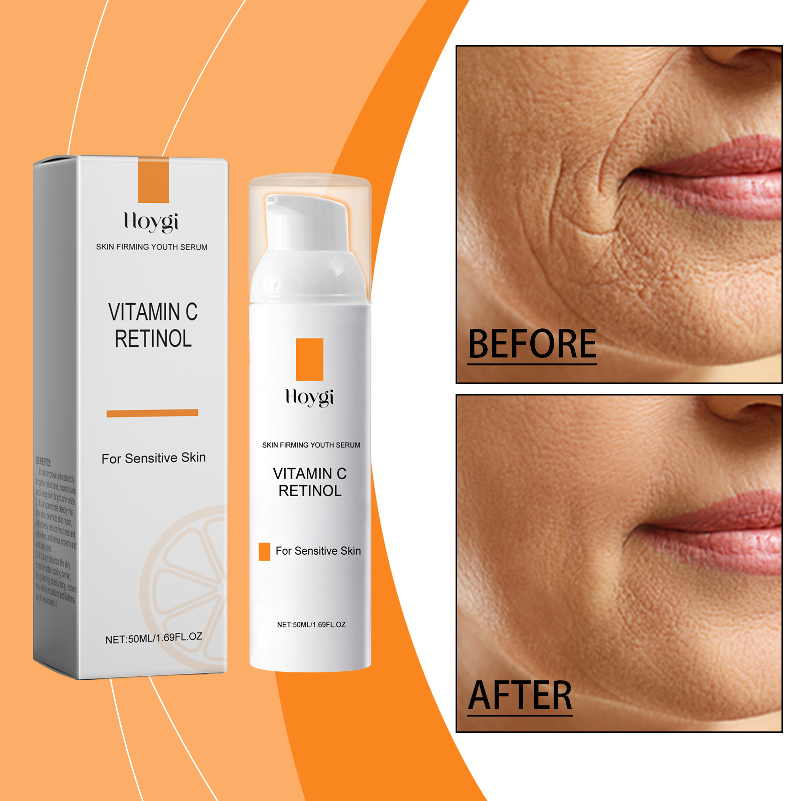 Hoygi Retinol Vitamin C Anti-Wrinkle Serum, Moisturizing Light Line Moisturizing Skin Care Facial Serum - Image 2