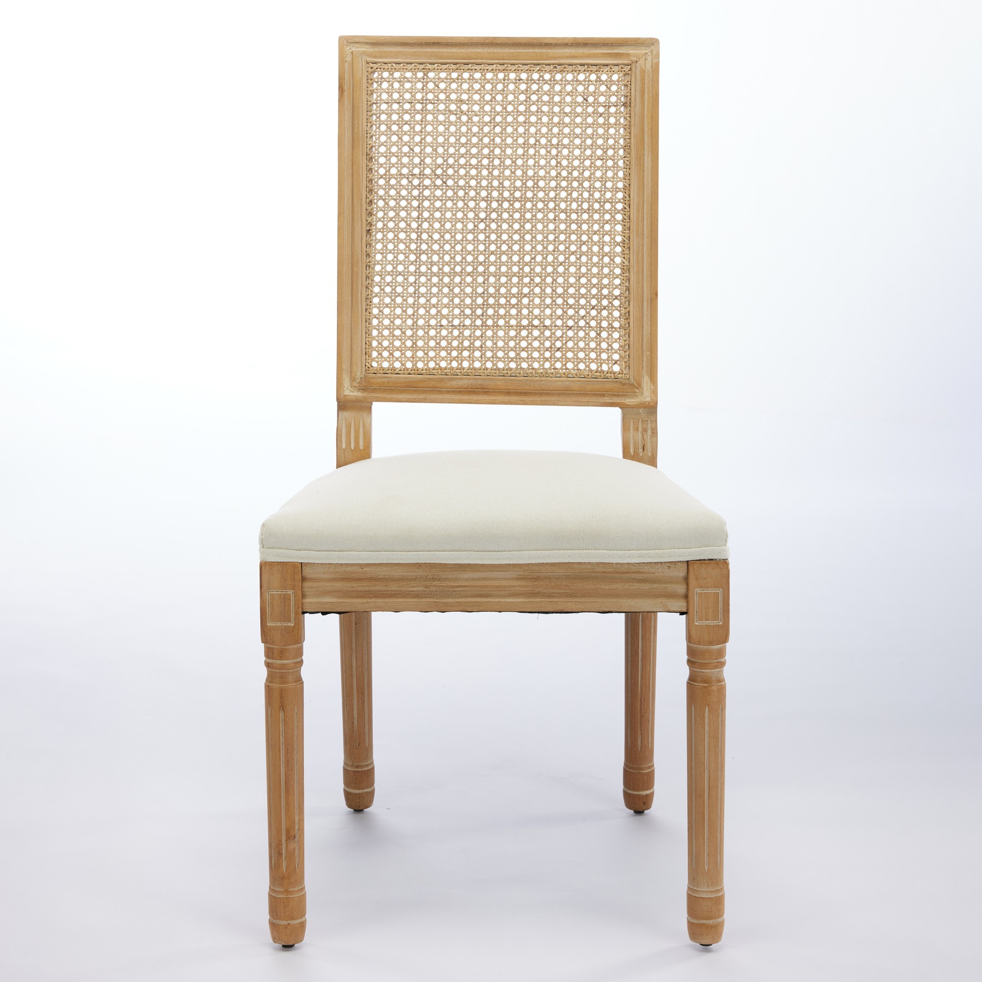 French Decor Chairs Set Of 2, Louis Dining Chairs With Square Rattan Backrest And Exquisitely Carved Solid Wood Frame For Living Room, Kitchen, Restaurant,SW1779BG, Beige - Image 2