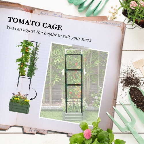Outsunny Galvanized Raised Garden Bed, 24 X 24 X 11.75 Outdoor Planter Box With Trellis Tomato Cage And Open Bottom For Climbing Vines, Vegetables, Flowers In Backyard, Garden, Patio, Green - Image 4