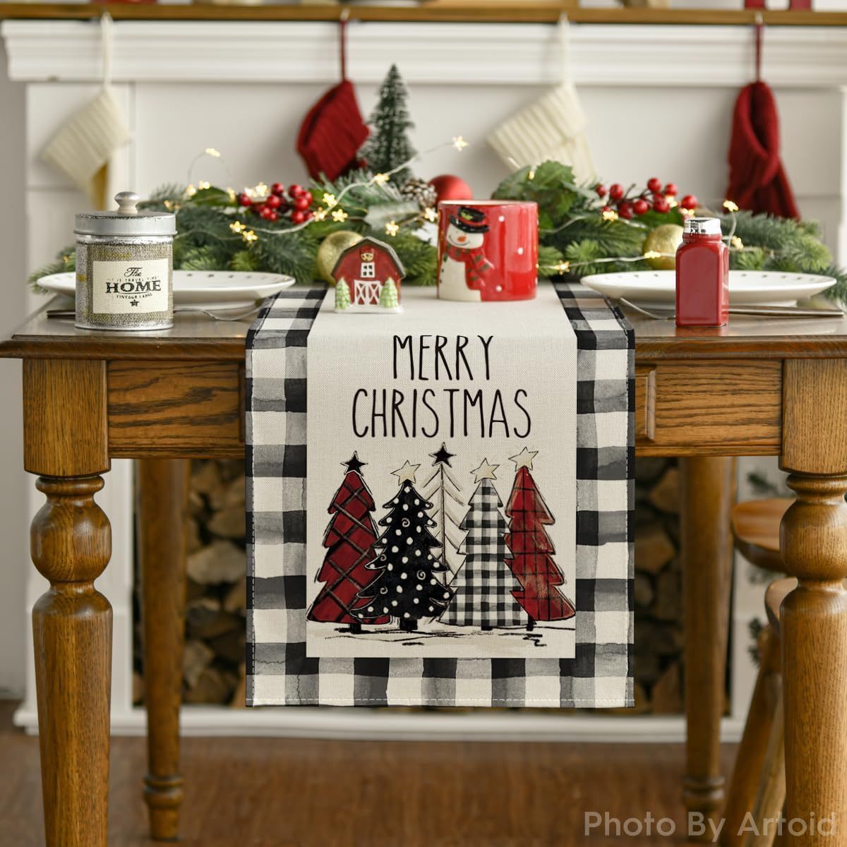 Christmas Trees Merry Xmas Table Runner, Seasonal Winter Holiday Kitchen Dining Table Decoration For Indoor Outdoor Home Party Decor 13 X 72 Inch - Image 6
