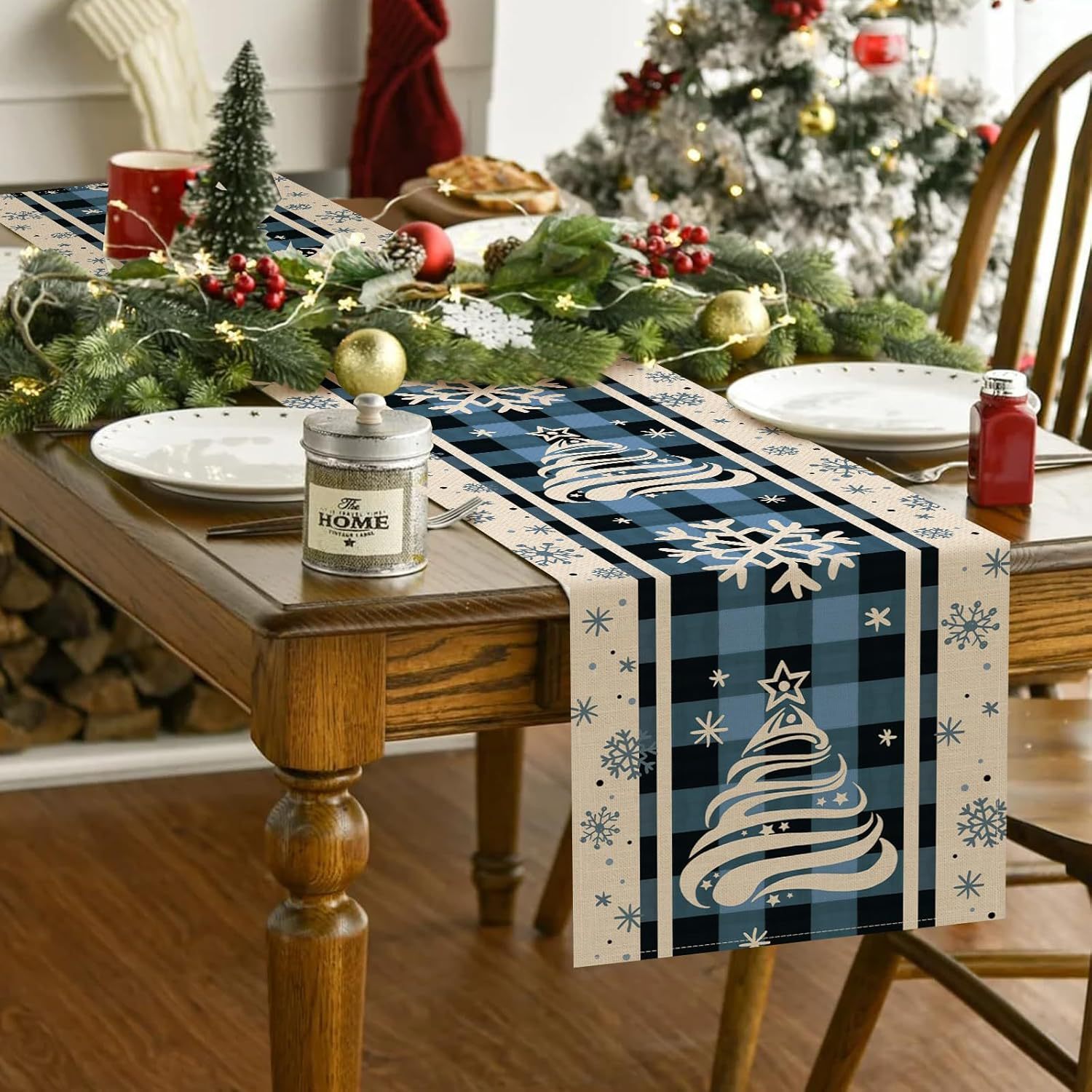 Christmas Trees Merry Xmas Table Runner, Seasonal Winter Holiday Kitchen Dining Table Decoration For Indoor Outdoor Home Party Decor 13 X 72 Inch - Image 5