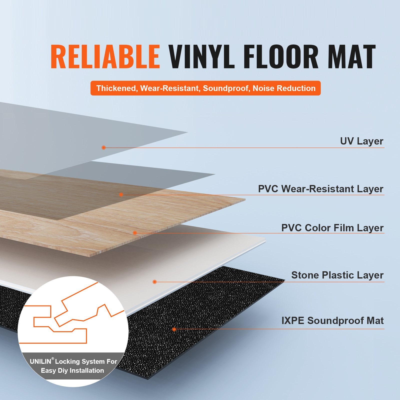 Interlocking Vinyl Floor Tiles 48 X 7.3 Inch, 10 Tiles 5.5mm Thick Snap Together, Natural Wood Grain DIY Flooring For Kitchen, Dining Room, Bedrooms & Bathrooms, Easy For Home Decor - Image 3