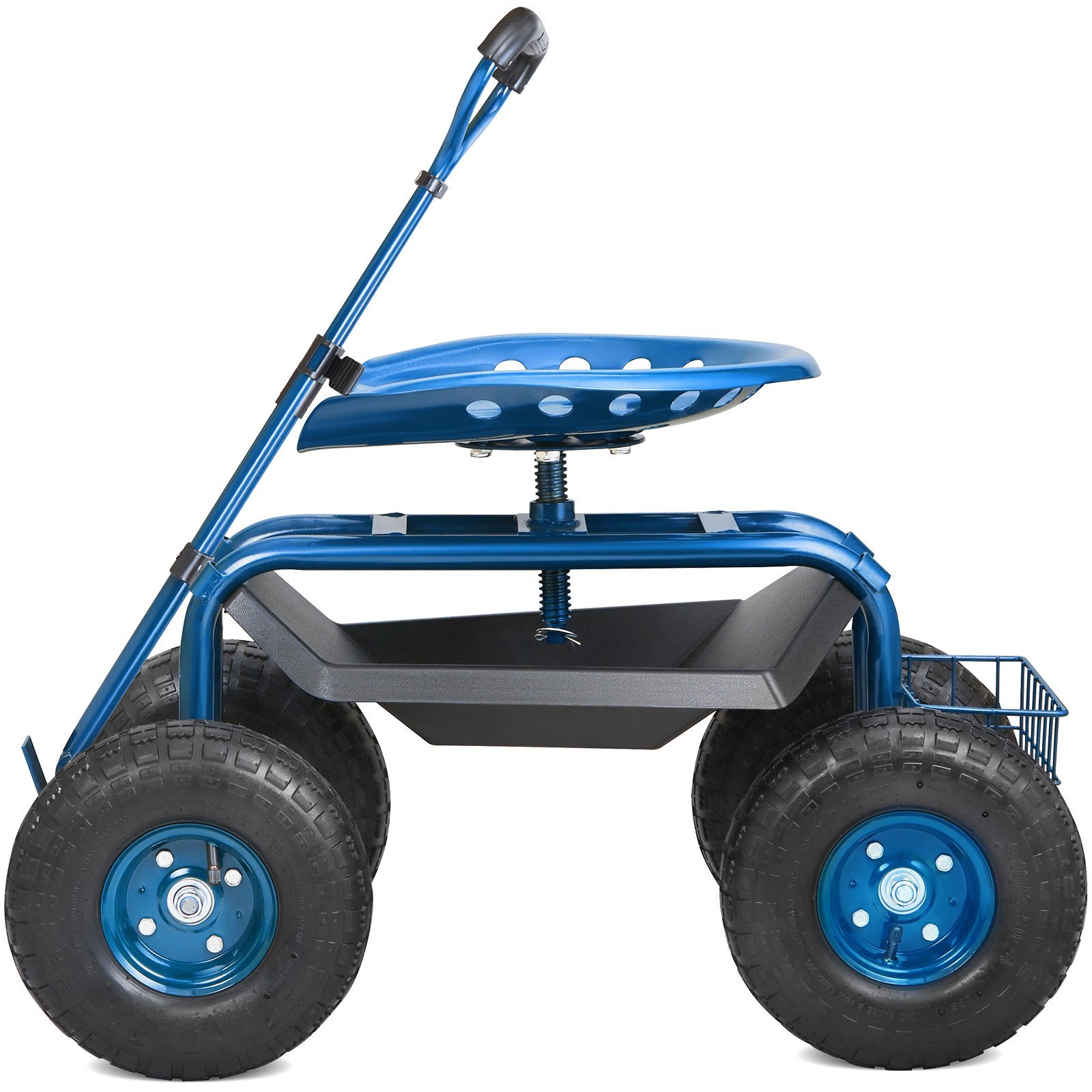 Garden Cart Rolling Workseat With Wheels, Gardening Stool For Planting, 360 Degree Swivel Seat, Wagon Scooter With Steering Handle & Utility Tool Tray, Use For Patio, Yard, And Outdoors, Blue - Image 3
