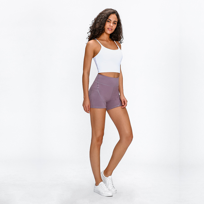 SHINBENE Anti-sweat Plain Sport Athletic Shorts Women High Waisted Soft Cotton Feel Fitness Yoga Shorts with Two Side Pocket - Image 5
