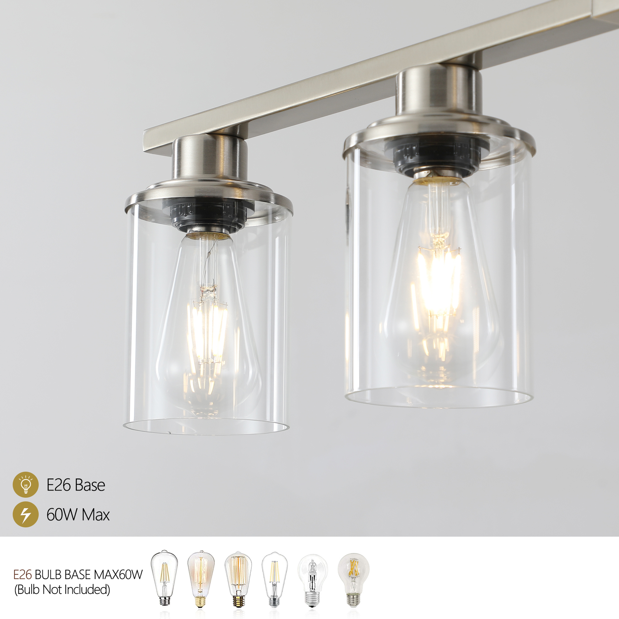 37 Brushed Nickel 5-Light Chandelier - Contemporary Kitchen Island Pendant Light With Clear Glass Shades For Dining Room, Farmhouse, Or Modern Decor No Bulbs - Image 5