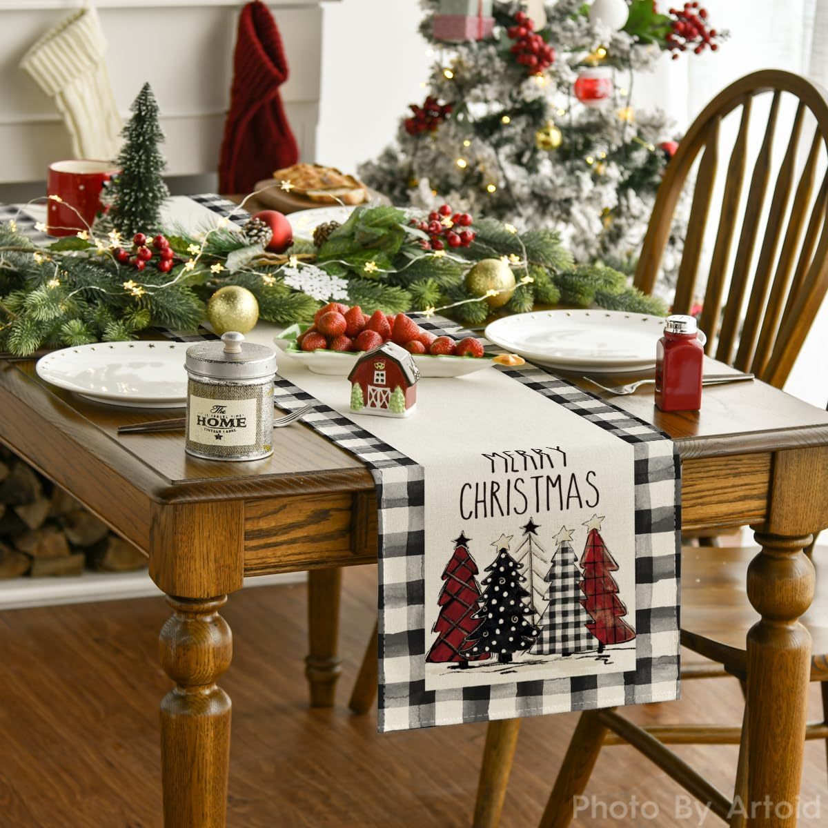 Christmas Trees Merry Xmas Table Runner, Seasonal Winter Holiday Kitchen Dining Table Decoration For Indoor Outdoor Home Party Decor 13 X 72 Inch - Image 2
