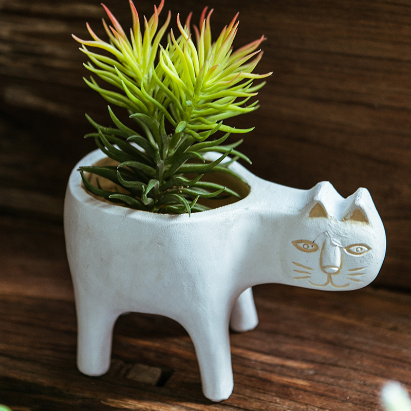 Cartoon Cat Shaped Gardening Green Planting Pots Home Crafts - Image 6