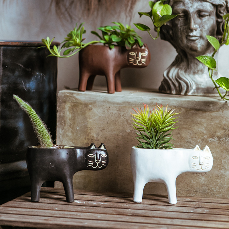 Cartoon Cat Shaped Gardening Green Planting Pots Home Crafts - Image 3
