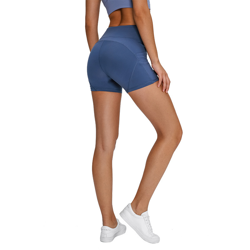 SHINBENE Anti-sweat Plain Sport Athletic Shorts Women High Waisted Soft Cotton Feel Fitness Yoga Shorts with Two Side Pocket - Image 4