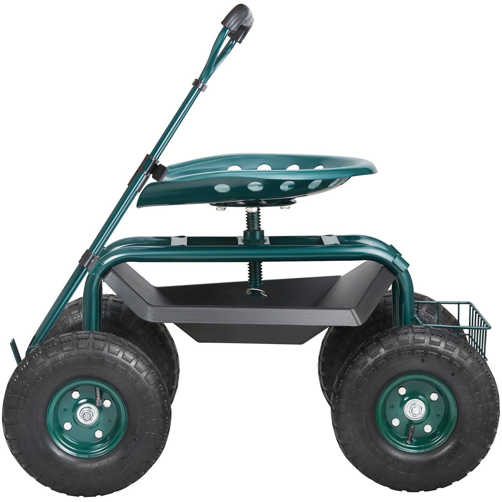 VEVOR Garden Cart Rolling Workseat With Wheels, Gardening Stool For Planting, 360 Degree Swivel Seat, Wagon Scooter With Steering Handle & Utility Tool Tray, Use For Patio, Yard, And Outdoors, Green - Image 3