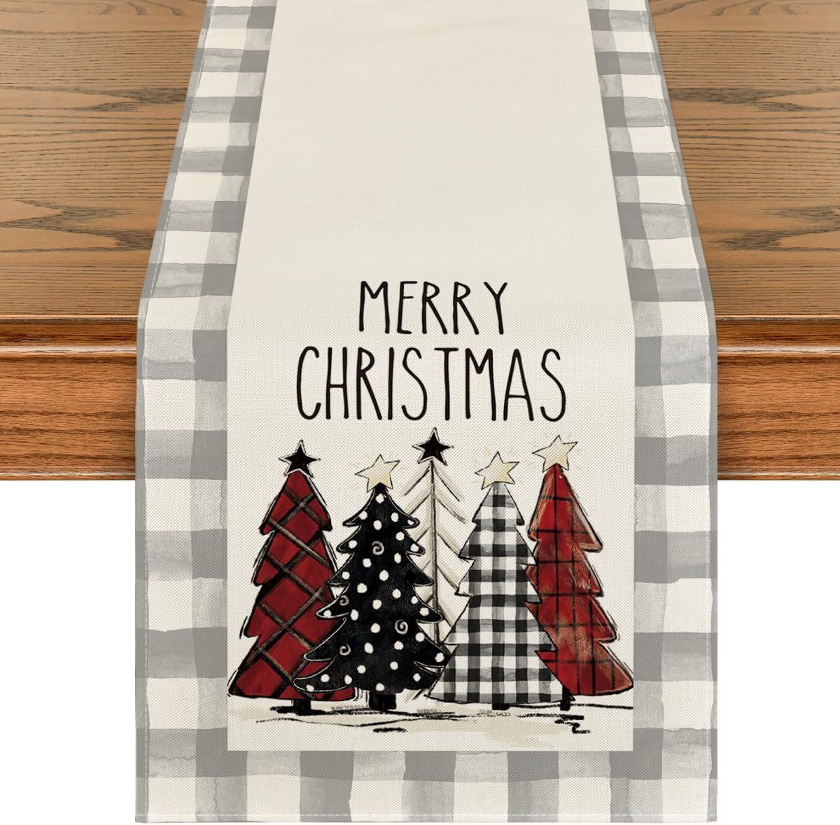 Christmas Trees Merry Xmas Table Runner, Seasonal Winter Holiday Kitchen Dining Table Decoration For Indoor Outdoor Home Party Decor 13 X 72 Inch - Image 10
