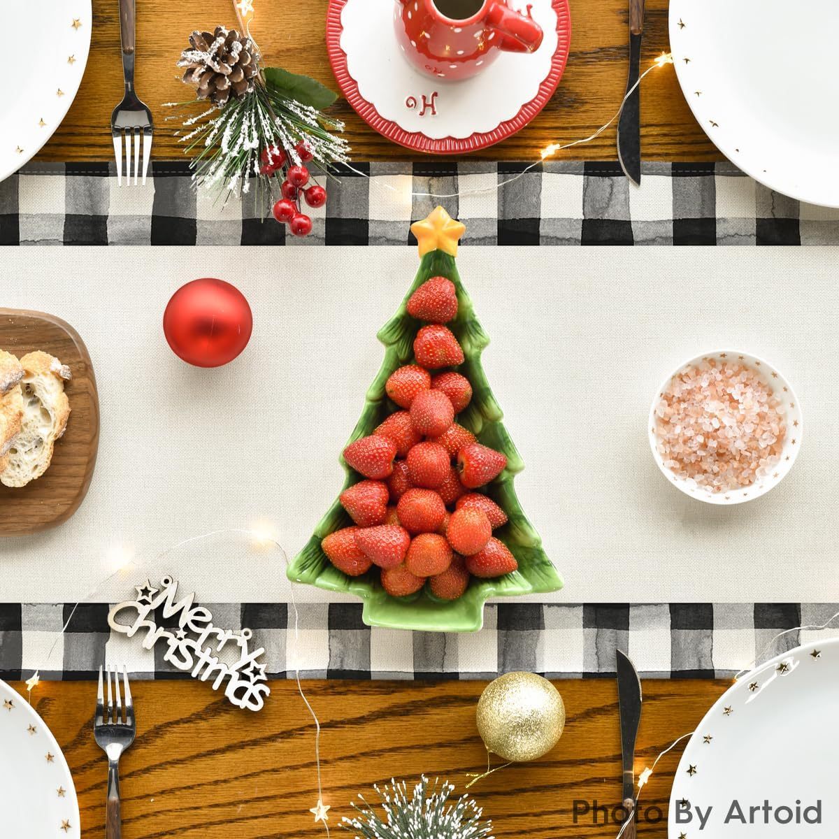 Christmas Trees Merry Xmas Table Runner, Seasonal Winter Holiday Kitchen Dining Table Decoration For Indoor Outdoor Home Party Decor 13 X 72 Inch - Image 9