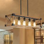 Same As W1340111207-L1011 32in Walnut Industrial Farmhouse Rectangle Pendant Light, 5-Light Chandelier For Dining Room, Kitchen Island, Cafe Decor -No Bulbs