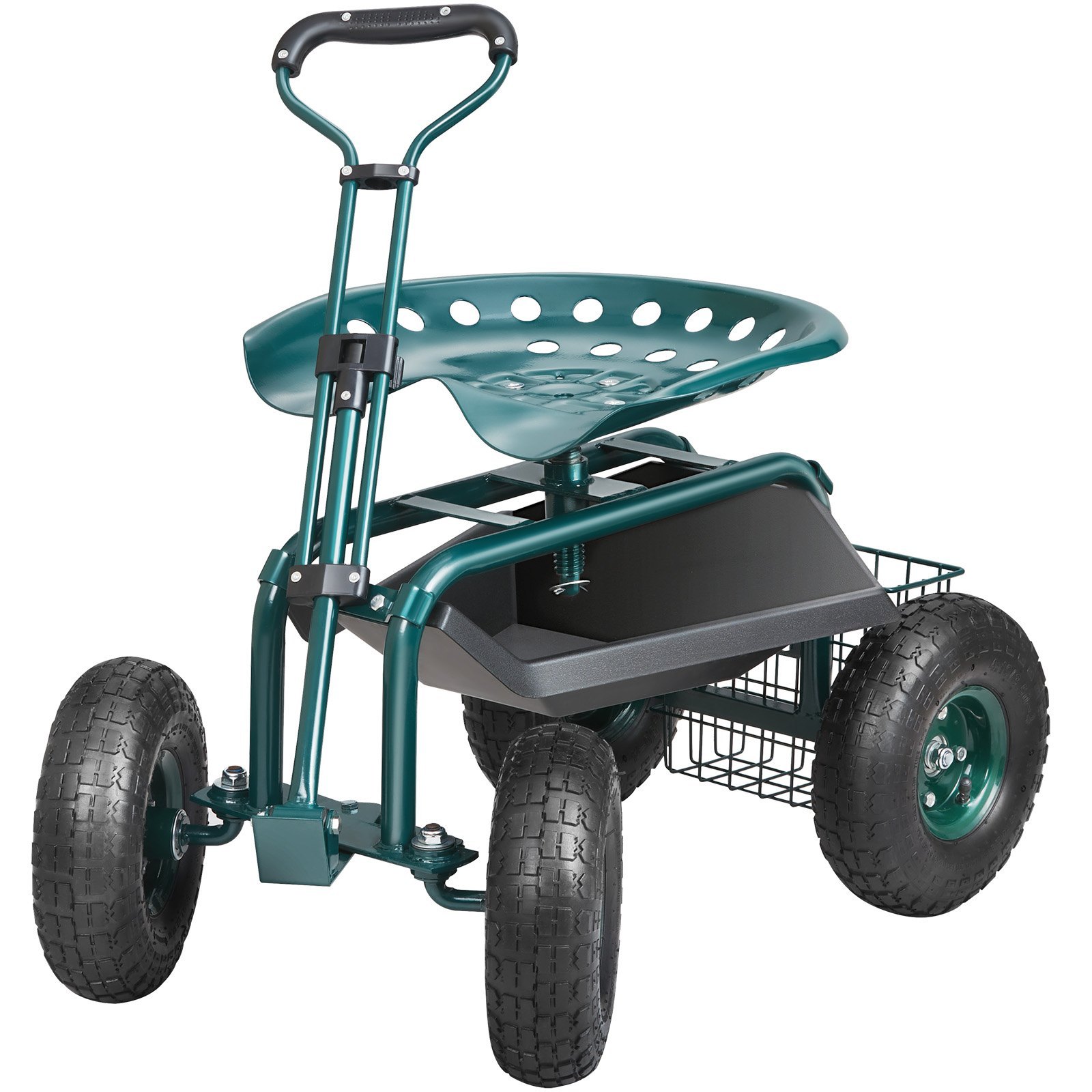 VEVOR Garden Cart Rolling Workseat With Wheels, Gardening Stool For Planting, 360 Degree Swivel Seat, Wagon Scooter With Steering Handle & Utility Tool Tray, Use For Patio, Yard, And Outdoors, Green - Image 2