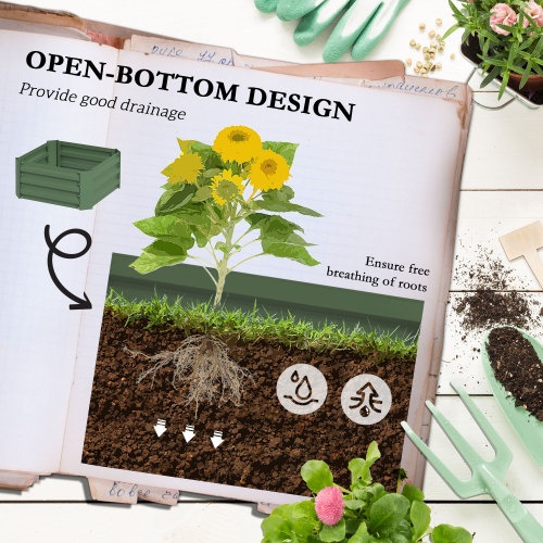 Outsunny Galvanized Raised Garden Bed, 24 X 24 X 11.75 Outdoor Planter Box With Trellis Tomato Cage And Open Bottom For Climbing Vines, Vegetables, Flowers In Backyard, Garden, Patio, Green - Image 2