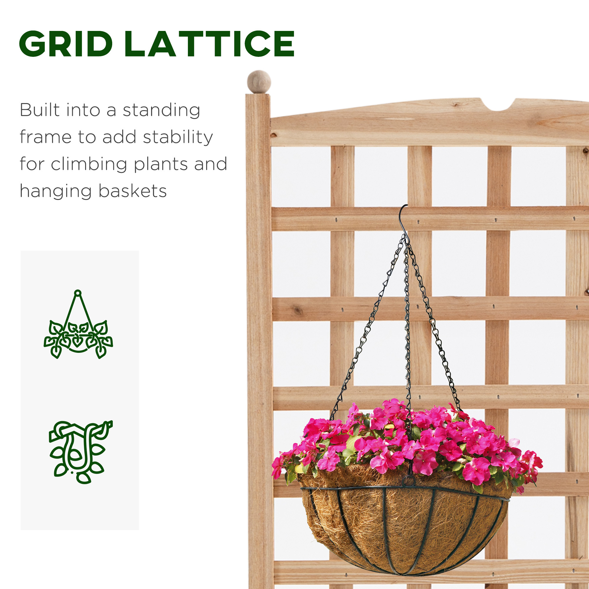 Wooden Raised Garden Bed With Trellis, Outdoor Planter Box With Drainage Crevices For Climbing Vine Plants Flowers, 24" X 12" X 49" - Image 2