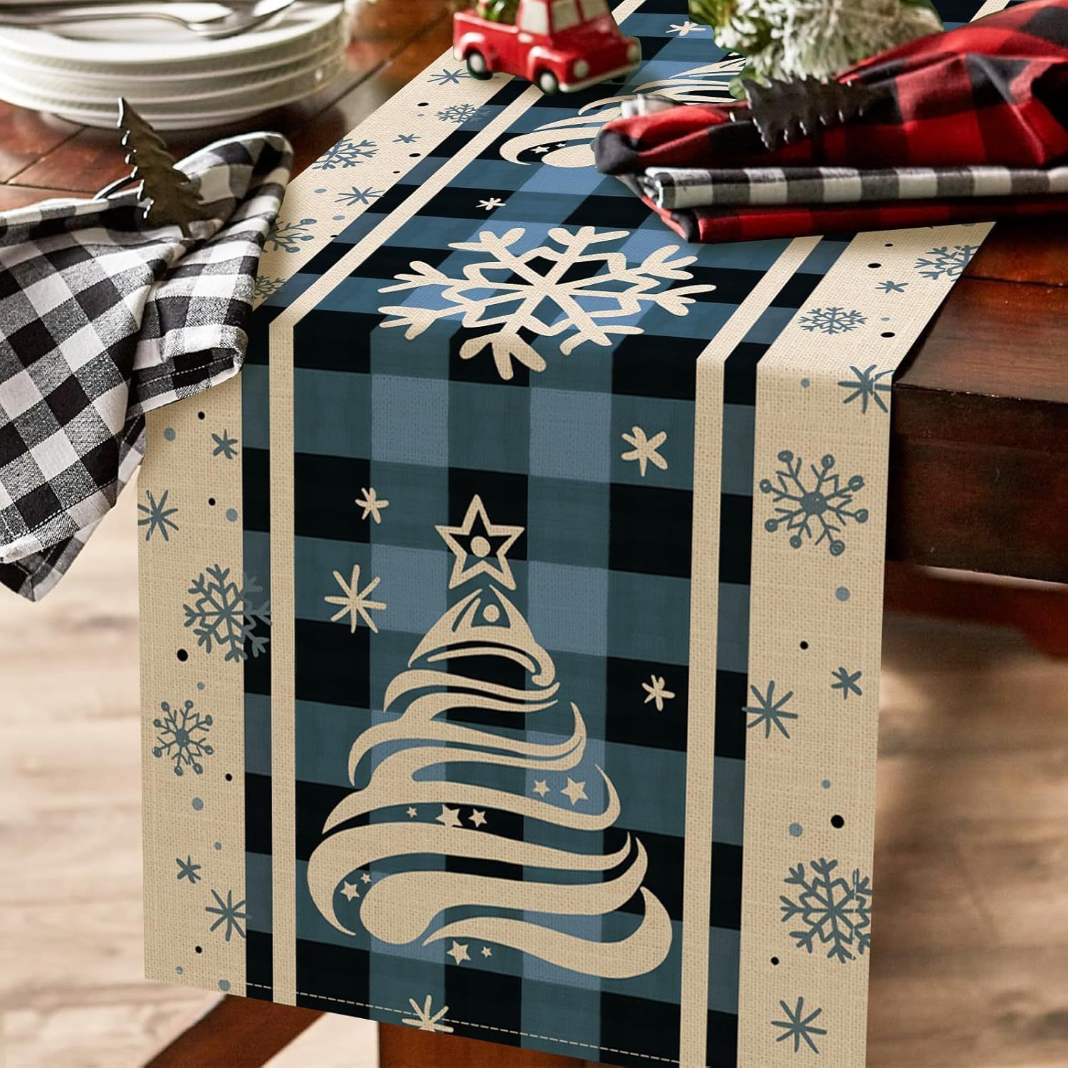 Christmas Trees Merry Xmas Table Runner, Seasonal Winter Holiday Kitchen Dining Table Decoration For Indoor Outdoor Home Party Decor 13 X 72 Inch - Image 4