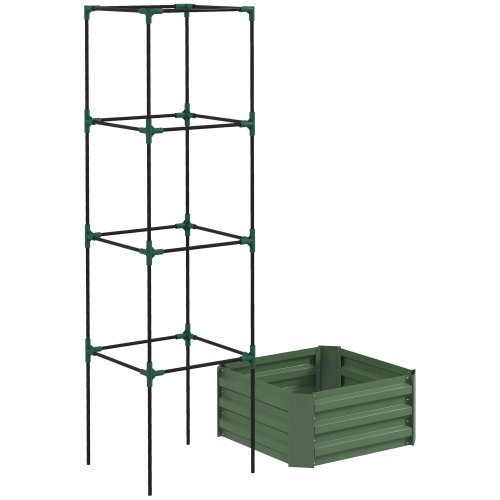 Outsunny Galvanized Raised Garden Bed, 24 X 24 X 11.75 Outdoor Planter Box With Trellis Tomato Cage And Open Bottom For Climbing Vines, Vegetables, Flowers In Backyard, Garden, Patio, Green - Image 3