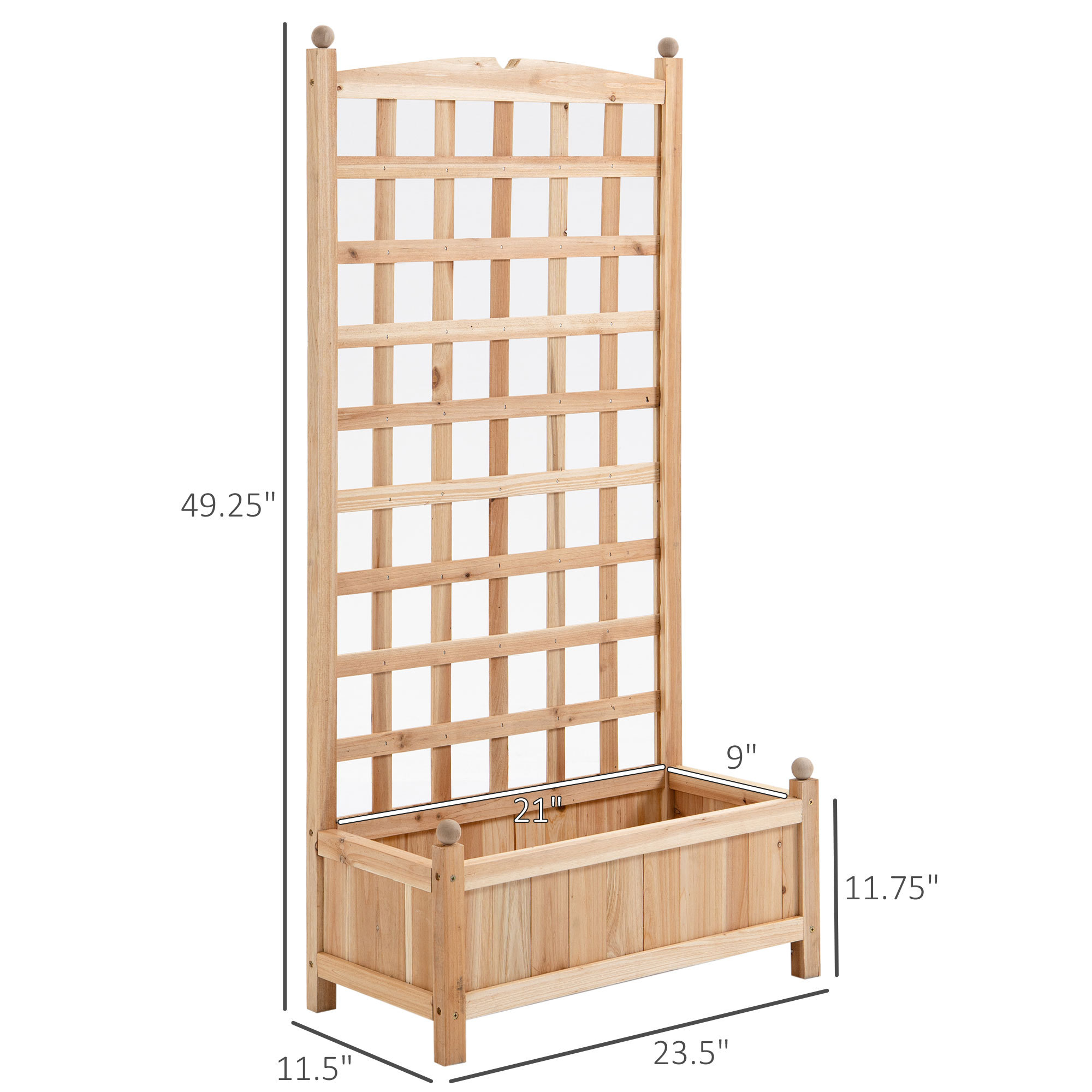 Wooden Raised Garden Bed With Trellis, Outdoor Planter Box With Drainage Crevices For Climbing Vine Plants Flowers, 24" X 12" X 49" - Image 3