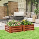 2 Piece Galvanized Raised Garden Bed, 2' X 2' X 1' Metal Planter Box For Growing Vegetables, Flowers, Herbs, Succulents, Brown