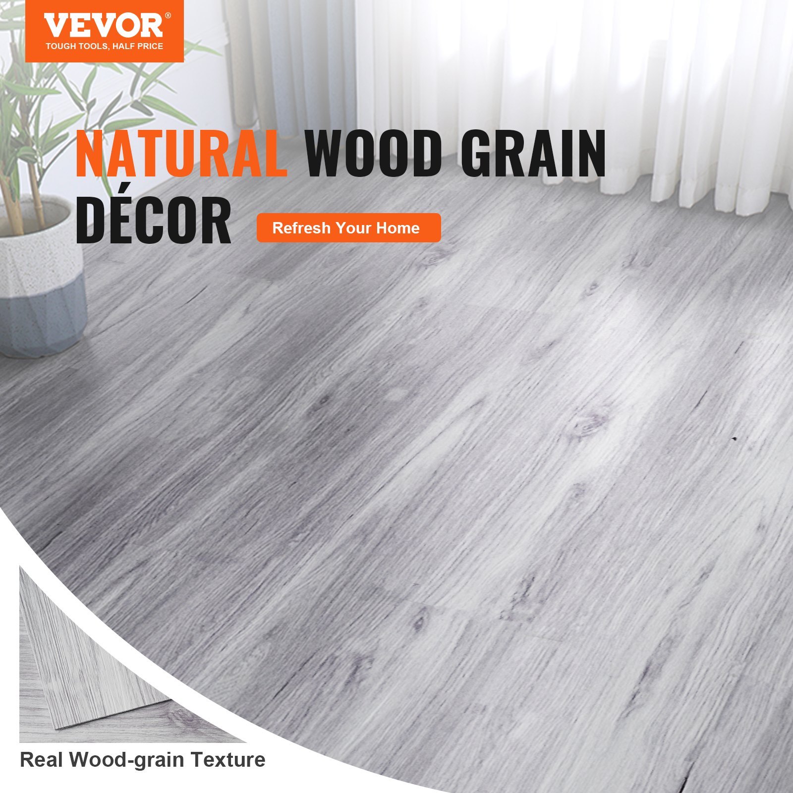 Self Adhesive Vinyl Floor Tiles 36 X 6 Inch, 20 Tiles 0.62mm Thick Peel & Stick, Light Gray Wood Grain DIY Flooring For Kitchen, Dining Room, Bedrooms & Bathrooms, Easy For Home Decor - Image 2