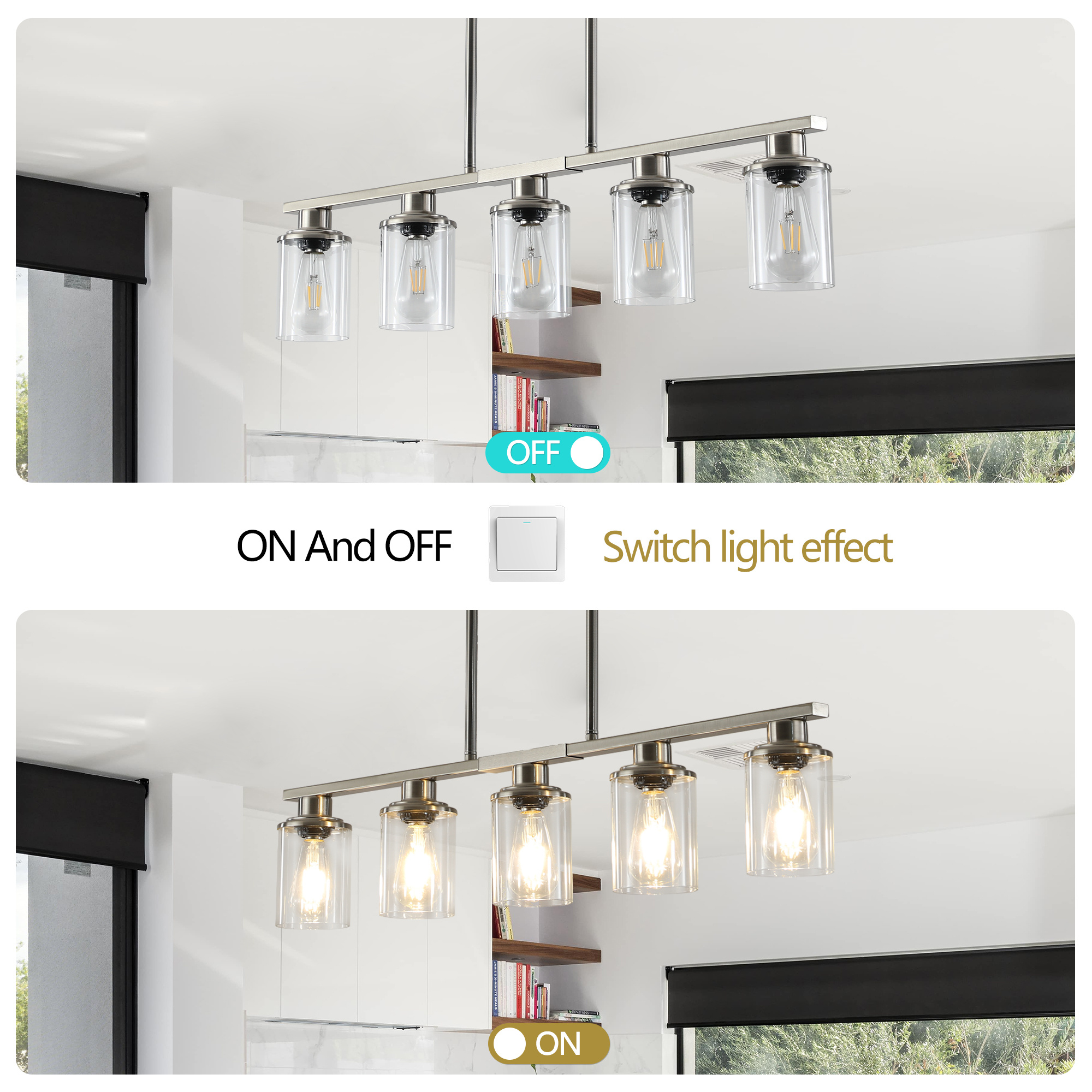 37 Brushed Nickel 5-Light Chandelier - Contemporary Kitchen Island Pendant Light With Clear Glass Shades For Dining Room, Farmhouse, Or Modern Decor No Bulbs - Image 10