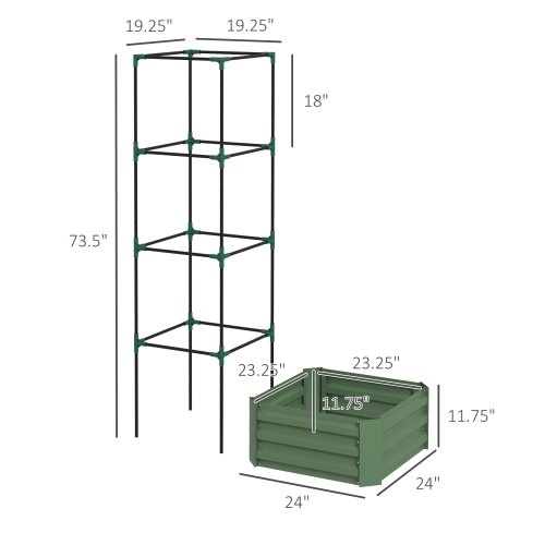 Outsunny Galvanized Raised Garden Bed, 24 X 24 X 11.75 Outdoor Planter Box With Trellis Tomato Cage And Open Bottom For Climbing Vines, Vegetables, Flowers In Backyard, Garden, Patio, Green - Image 5