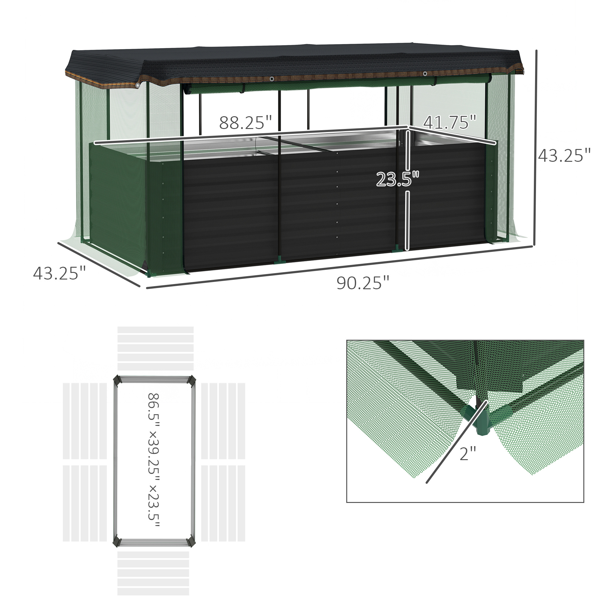 Galvanized Steel Planter Box With Crop Cage And Shade Cloth, Raised Garden Bed For Flowers, Veggies And Herbs, Dark Gray - Image 4