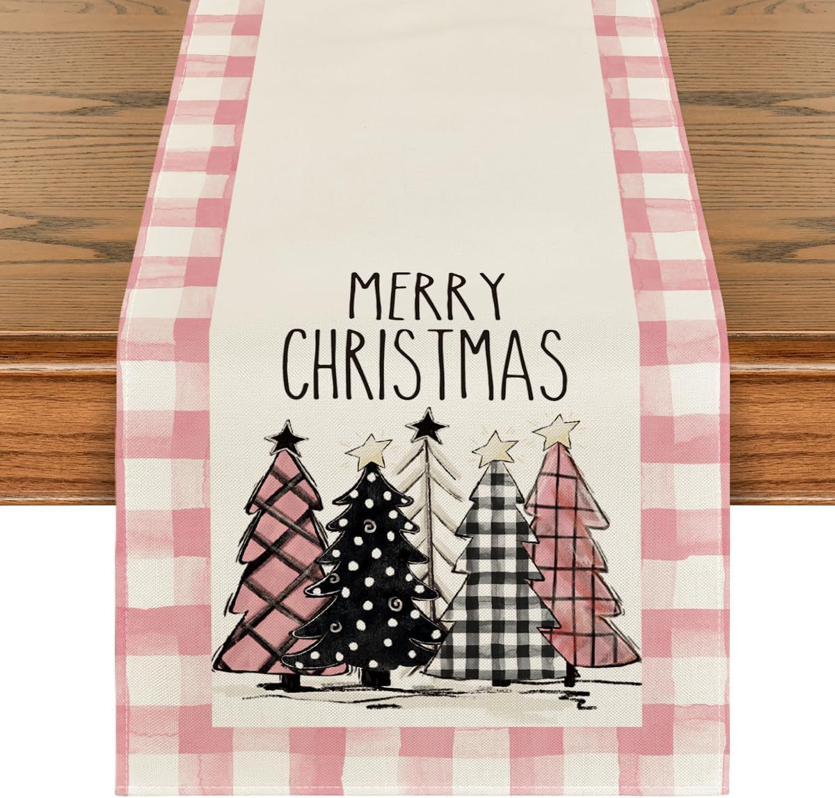 Christmas Trees Merry Xmas Table Runner, Seasonal Winter Holiday Kitchen Dining Table Decoration For Indoor Outdoor Home Party Decor 13 X 72 Inch - Image 7