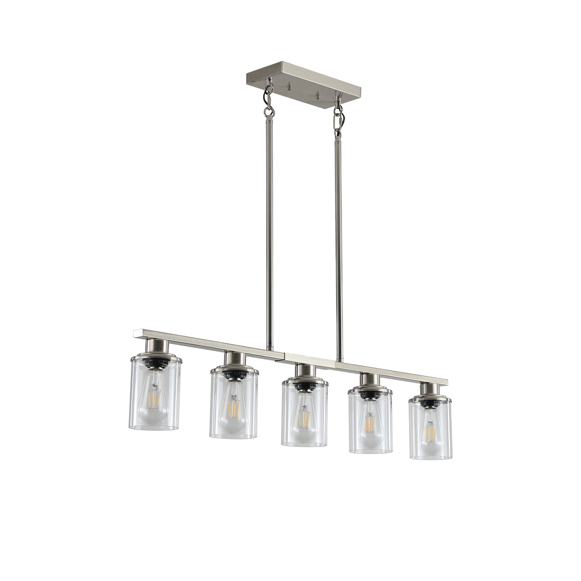 37 Brushed Nickel 5-Light Chandelier - Contemporary Kitchen Island Pendant Light With Clear Glass Shades For Dining Room, Farmhouse, Or Modern Decor No Bulbs - Image 4