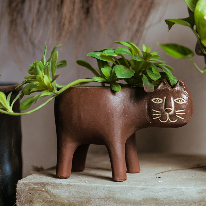 Cartoon Cat Shaped Gardening Green Planting Pots Home Crafts - Image 4